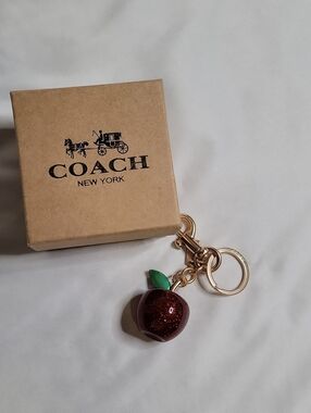 Coach Glitter Red Apple Key & Card Holder Charm with Green Leaf